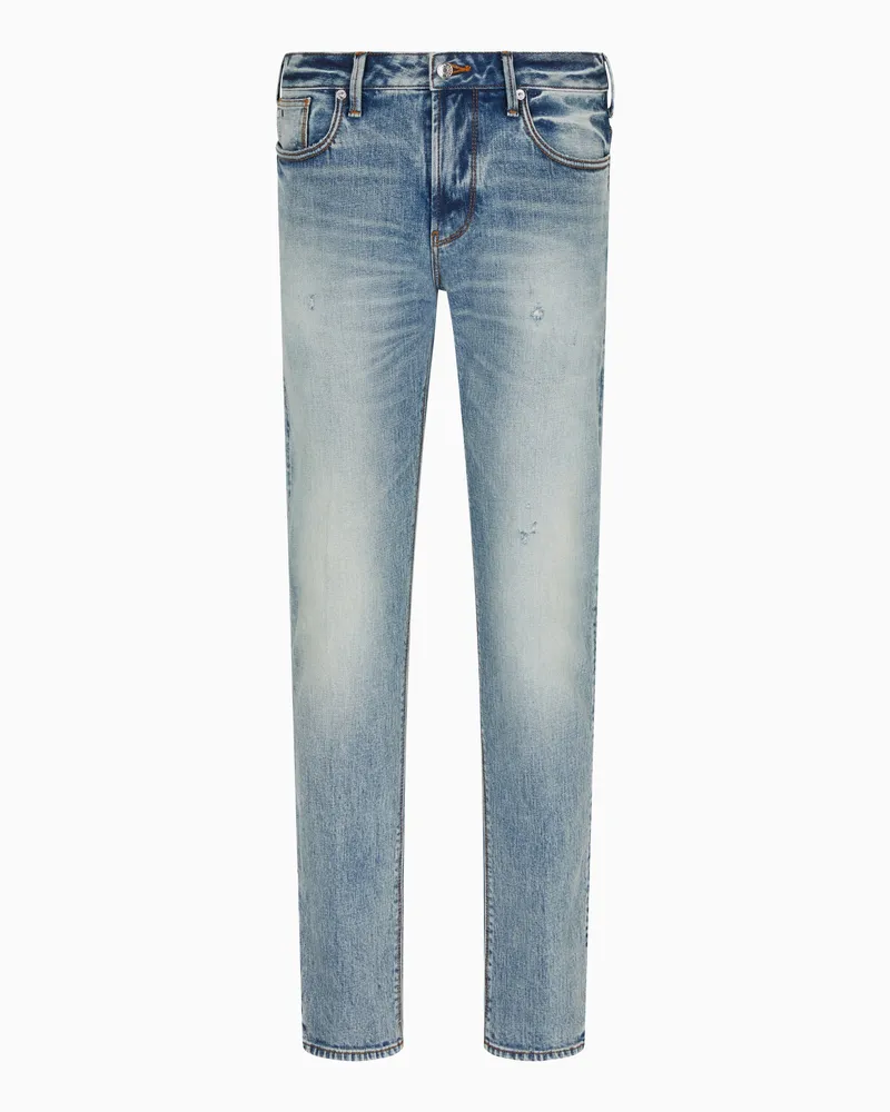Emporio Armani ASV Jeans J06 in Slim Fit aus elastischem gebleichten Denim Blau
