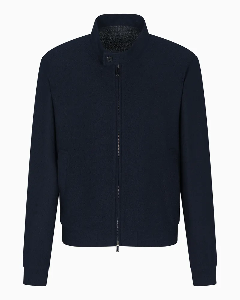 Emporio Armani Blouson aus Bouclé-Jersey aus einer Woll-Mischung mit Symbol Marineblau