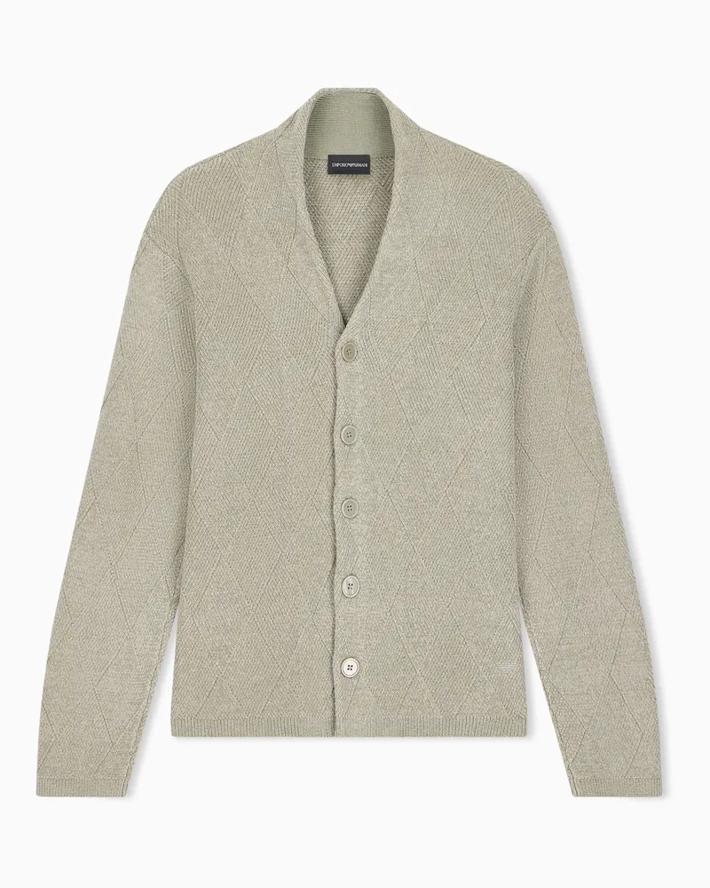 Emporio Armani Cardigan aus Schurwolle im Rippstrick Beige