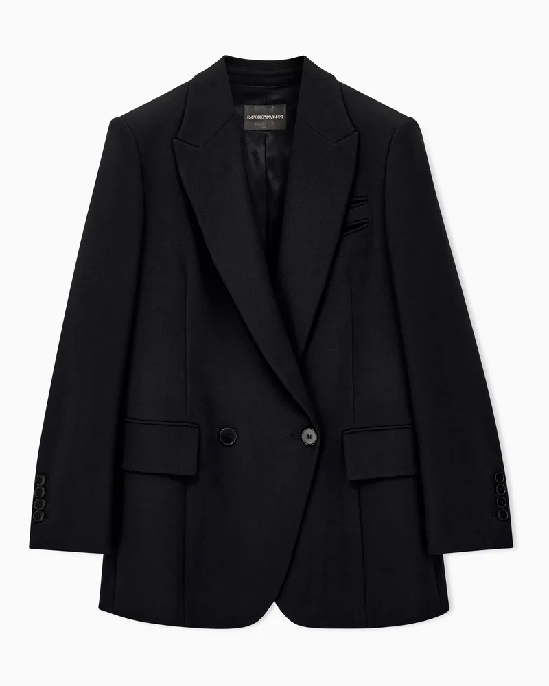 Emporio Armani Oversize-Blazer aus Stretch-Wollcrepe mit fallendem Revers Schwarz