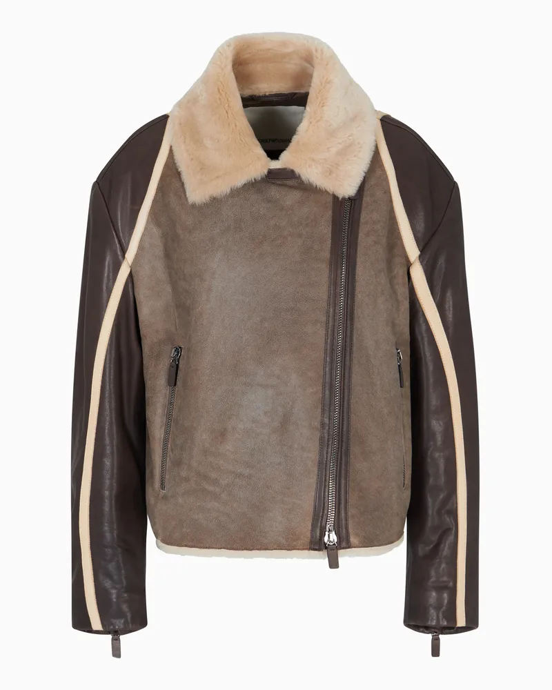 Emporio Armani Bikerjacke aus Merino-Shearling aus der New York Sonderkollektion Braun