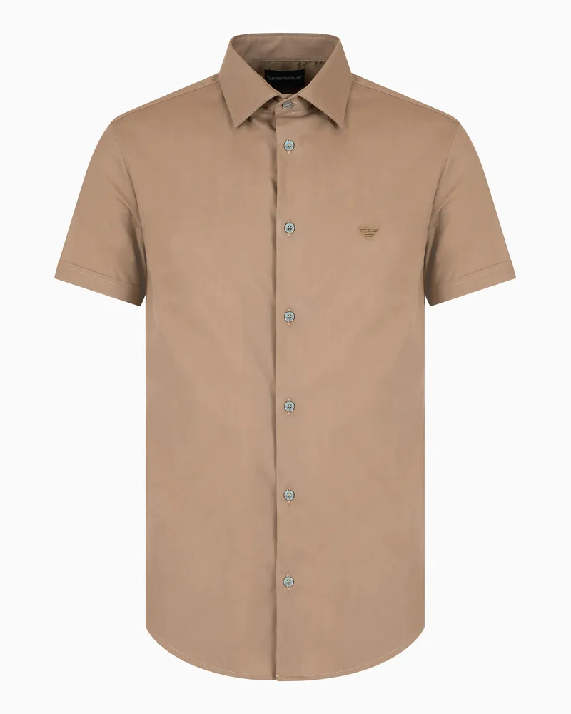 Emporio Armani Kurzärmeliges Hemd aus gemischtem Nylon-Stretch Beige
