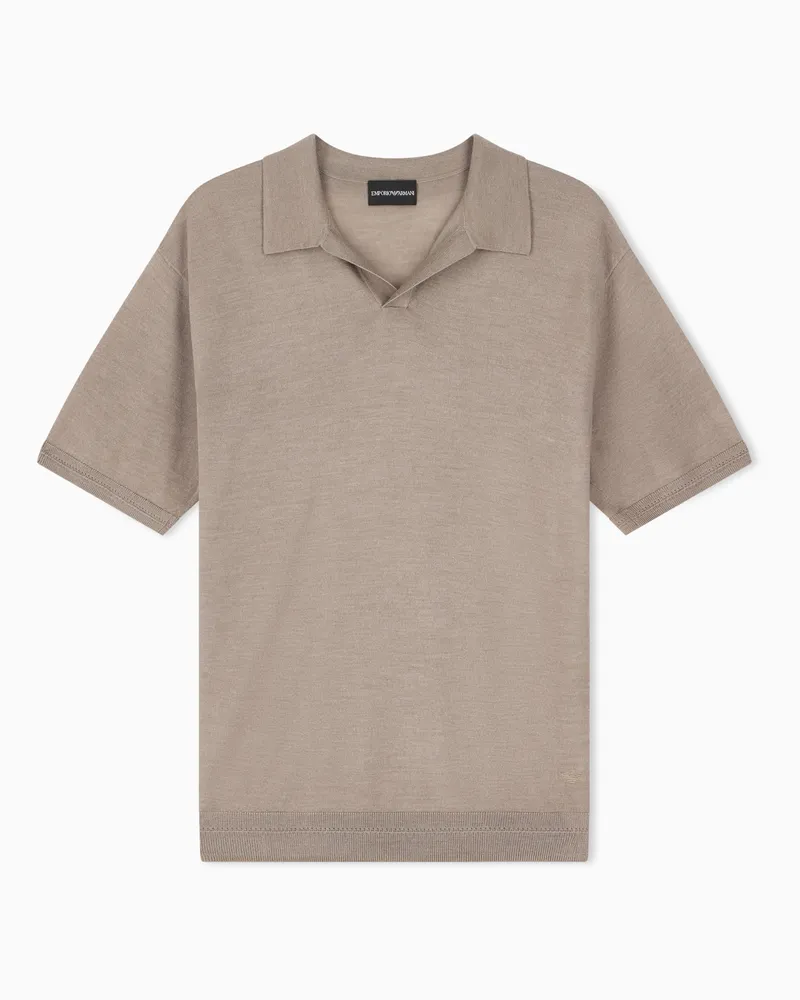 Emporio Armani Kurzarmpullover aus Schurwolle und Seide mit Rippstrick Beige