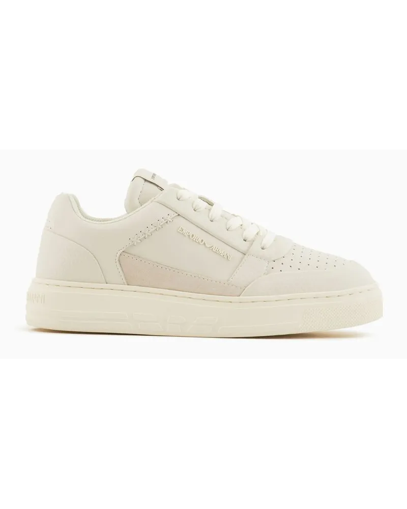 Emporio Armani Asv Sneaker aus Wiederaufbereitetem Leder mit Kontrastierenden Details Weiss