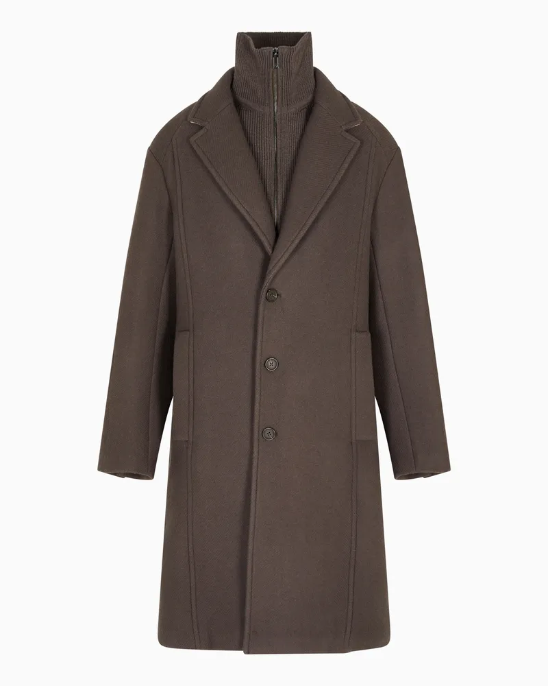Emporio Armani Twill-Mantel aus Schurwoll-Stoff mit Latz Braun
