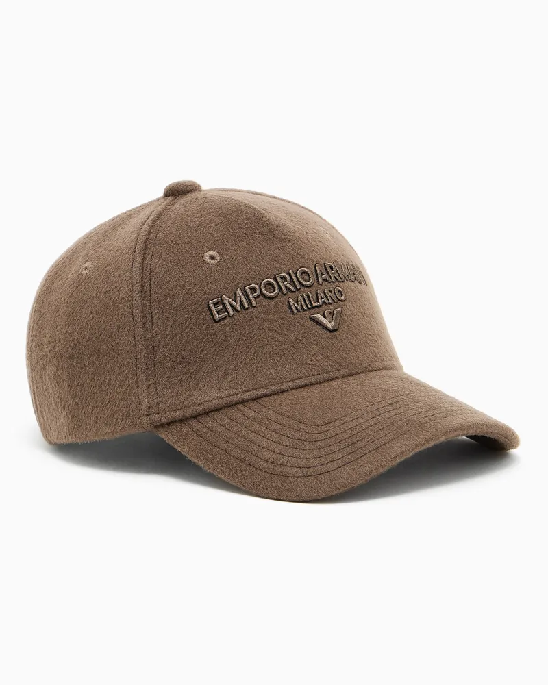 Emporio Armani Baseballcap aus Schurwolle mit Logo-Stickerei Beige