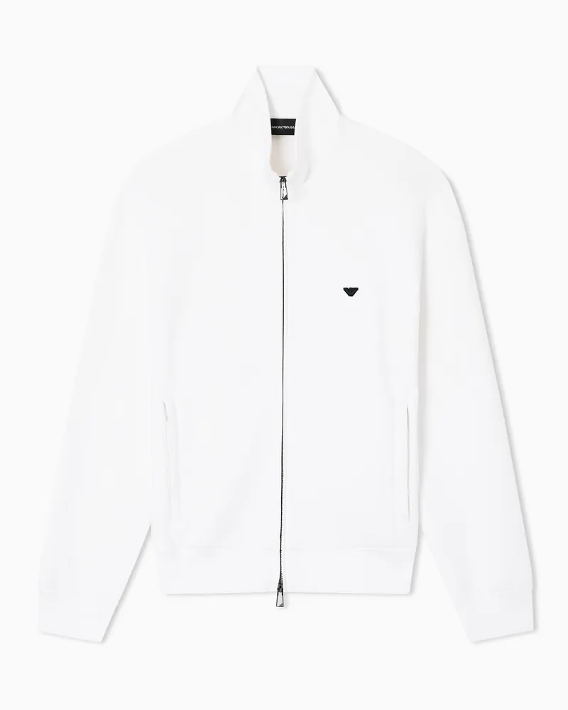 Emporio Armani Sweatshirt mit durchgehendem Reißverschluss aus doppellagigem Jersey mit Kapuze und gesticktem Mikro-Adler Weiß