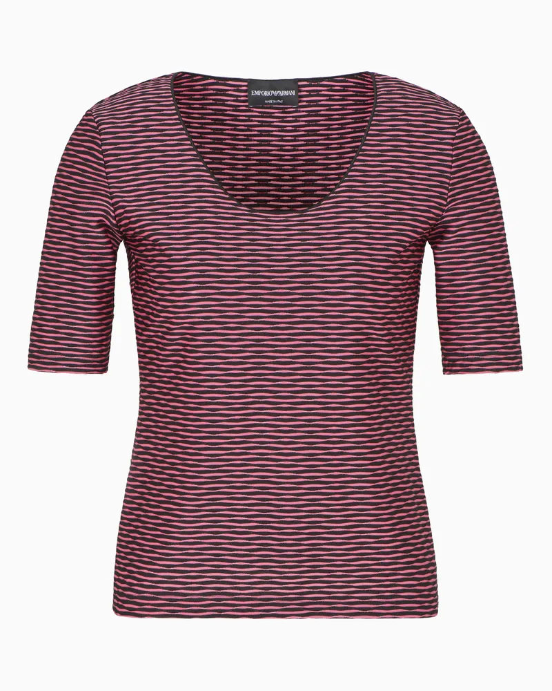 Emporio Armani Jersey-Pullover mit kurzen Ärmeln, gefertigt aus zweifarbigem Jacquard-Stoff Pink