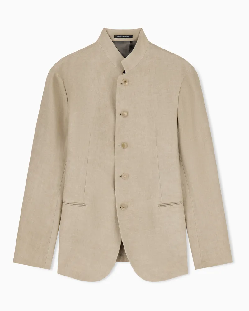 Emporio Armani Jacke mit Grandad-Kragen aus einer Leinen-Crêpe-Mischung mit Faded-Effekt Beige