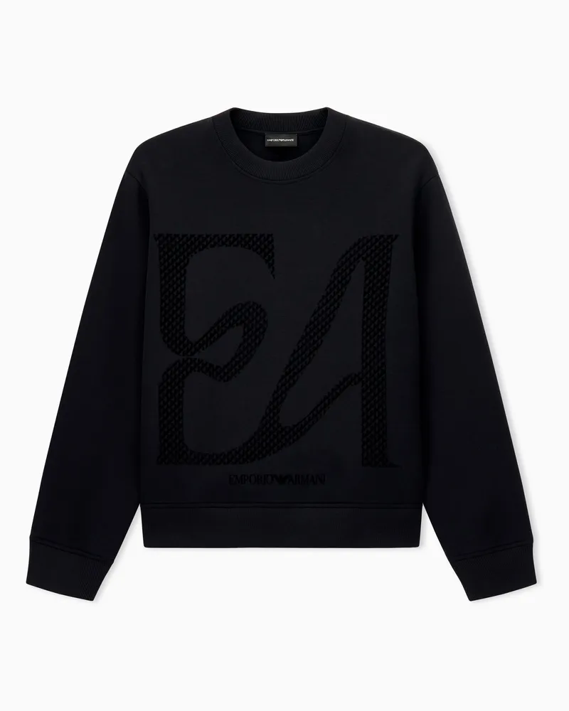 Emporio Armani Sweatshirt aus doppellagigem Baumwolljersey Regular Fit Schwarz