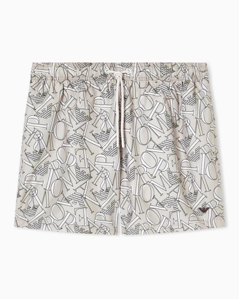 Emporio Armani ASV Badeshorts mit Allover-Logo Beige