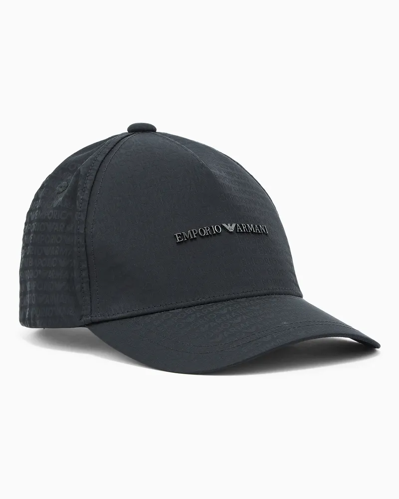 Emporio Armani Baseballcap aus Nylon mit durchgehendem Logo-Schriftzug-Jacquard Schwarz