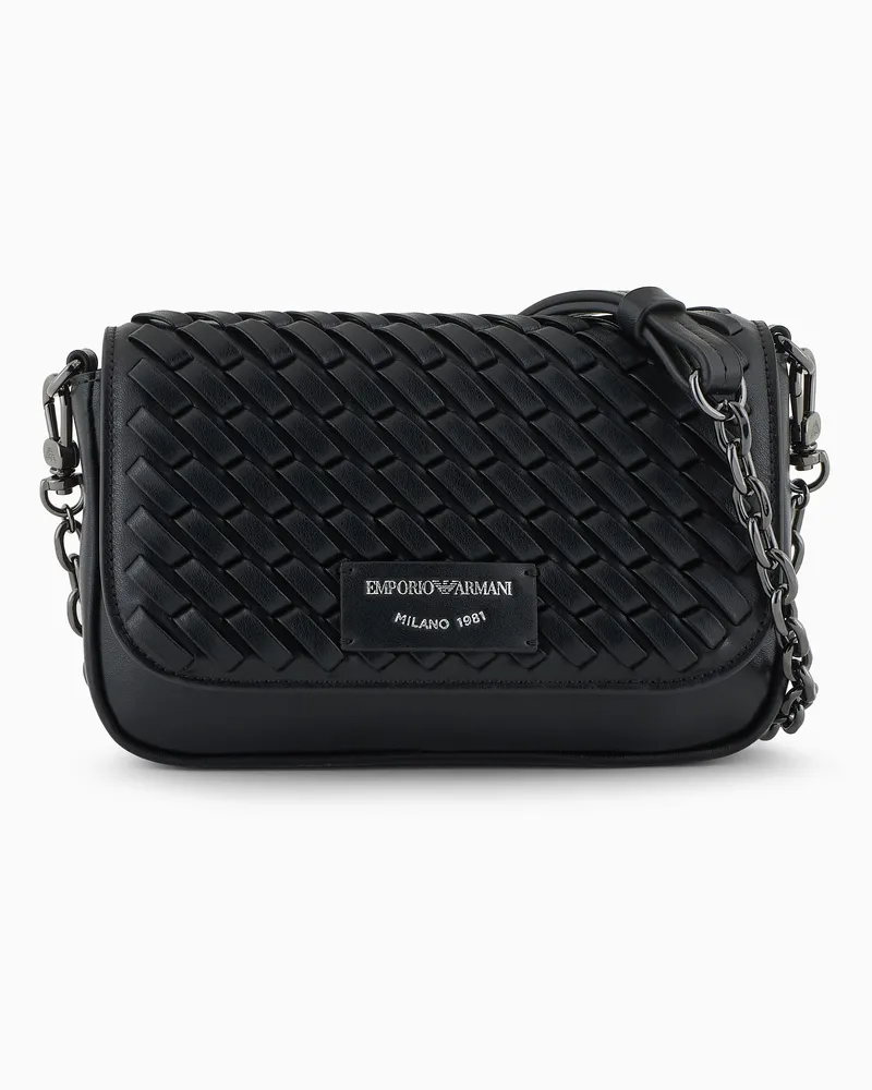 Emporio Armani Minitasche aus geflochtenem Leder mit Kettenschultergurt Schwarz