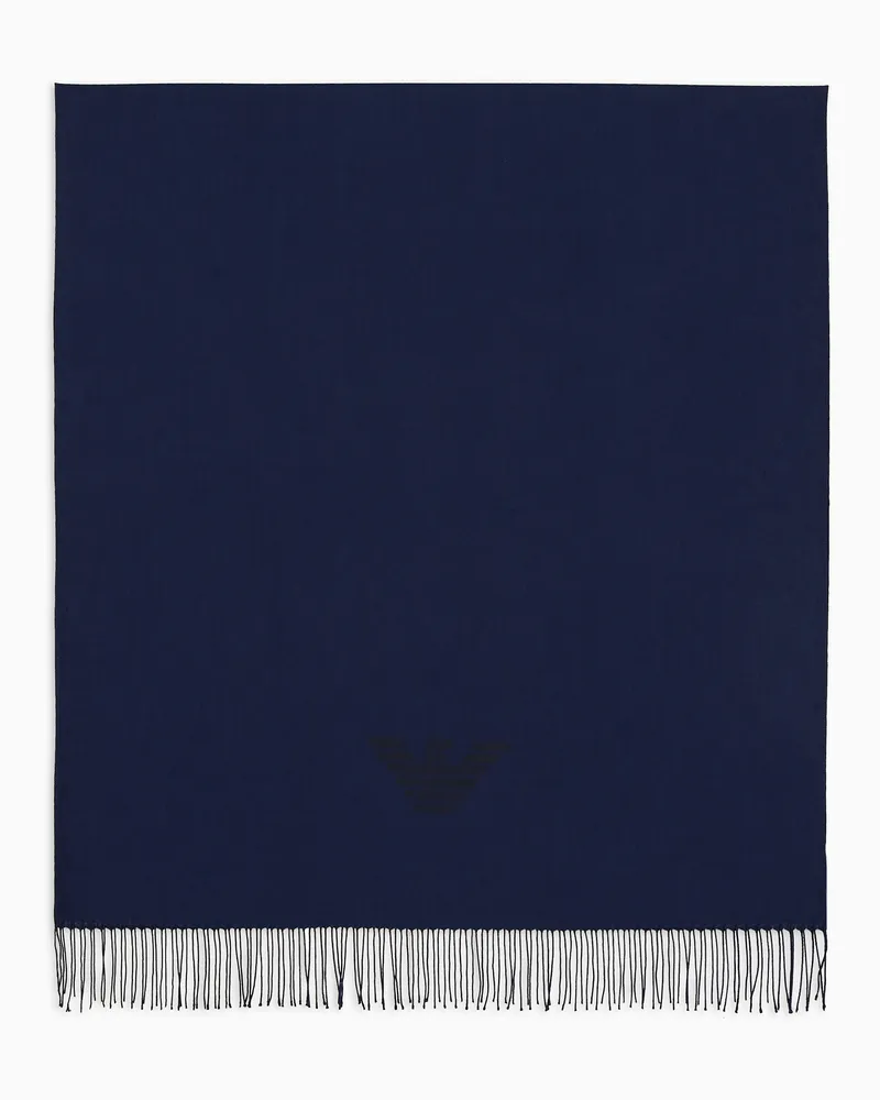 Emporio Armani Schal mit Fransen und Adler-Print Marineblau