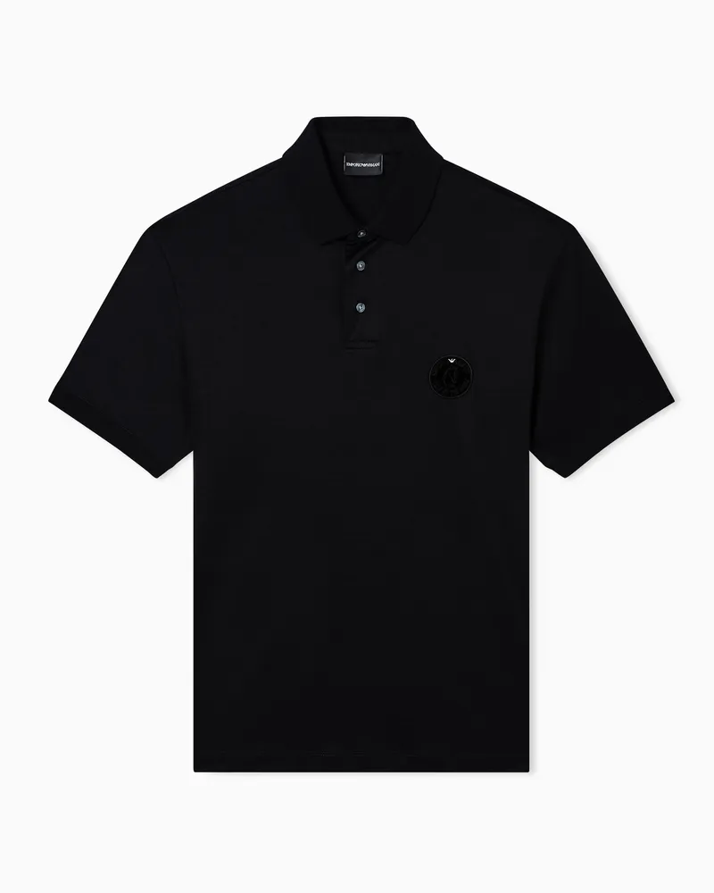 Emporio Armani Lyocell blend jersey polo shirt with Lunar New Year patch Schwarz