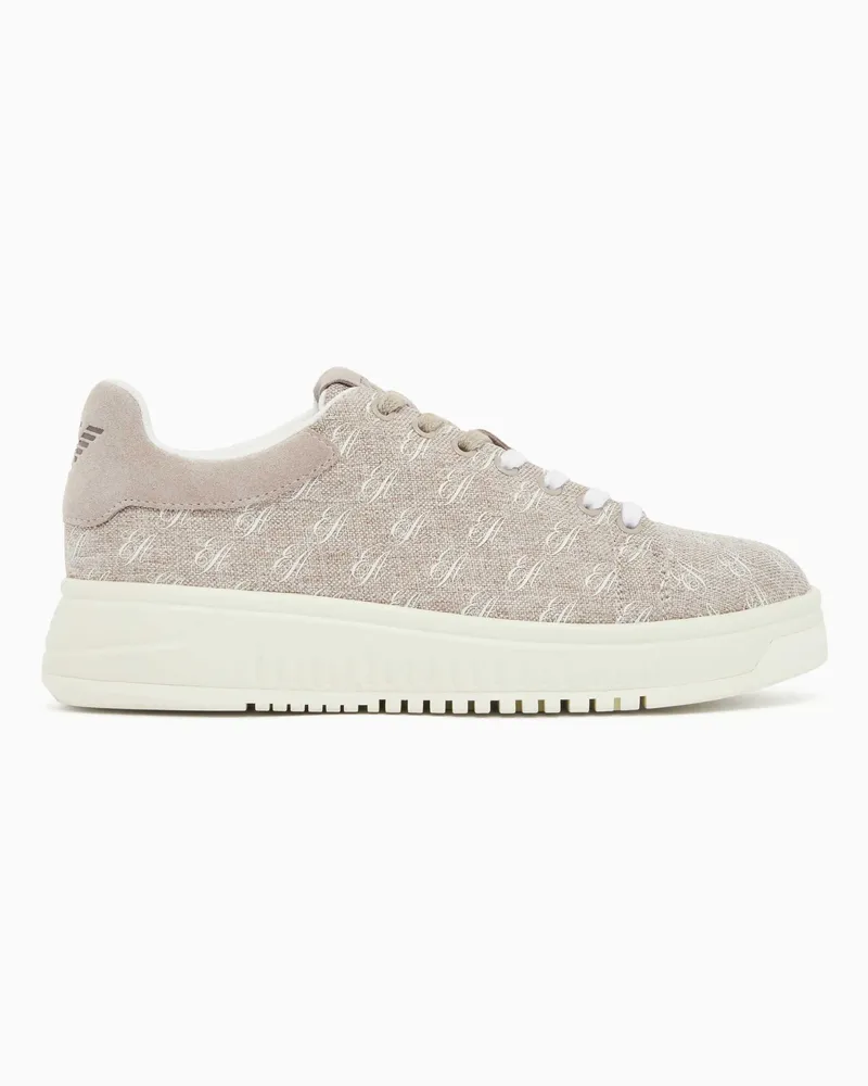 Emporio Armani Sneaker aus Canvas mit durchgehendem Logo-Print Beige
