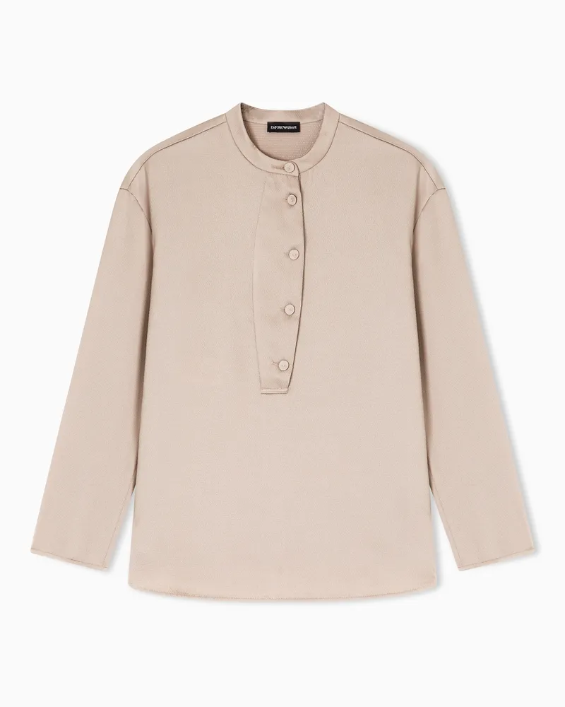 Emporio Armani Hemd aus Crêpe-Twill mit partiellem Knopfverschluss Beige