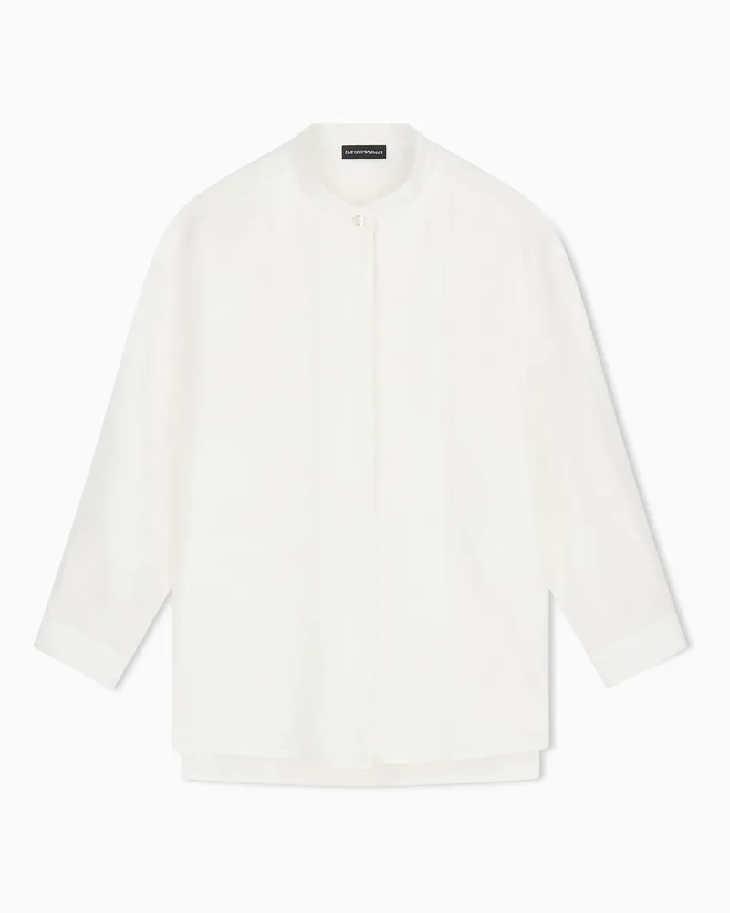 Emporio Armani Hemd mit Grandad-Kragen aus reinem Leinen Weiß