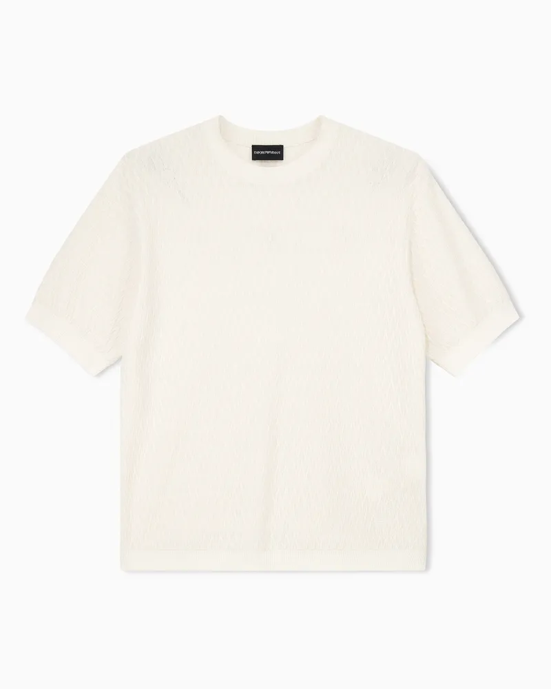 Emporio Armani Regular Fit Pullover aus Baumwolljacquard mit Chevronmuster Weiß