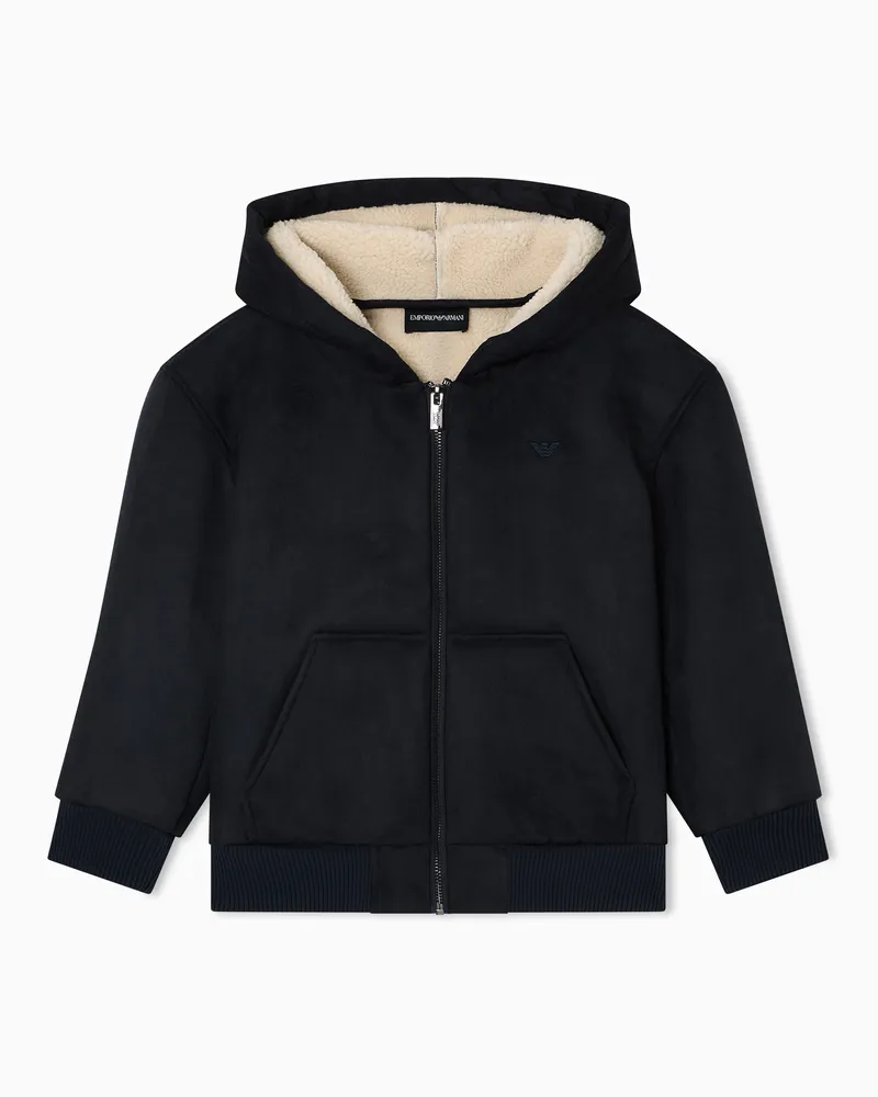 Emporio Armani Blouson mit Reißverschluss und Kapuze in Wildlederoptik Marineblau