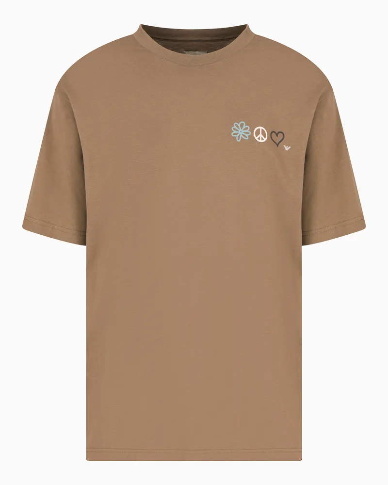 Emporio Armani Jersey-T-Shirt mit Maxi-Print der Peace ASV Sonderkollektion Braun