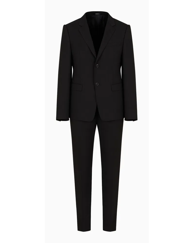 Emporio Armani Einreihiger Anzug In Slim Fit mit Spiegelrevers aus Stretch-wollkrepp mit Mikromuster Schwarz