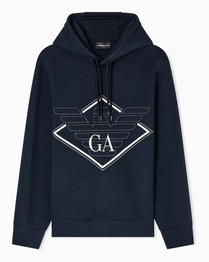 Emporio Armani Sweatshirt mit Kapuze aus doppellagigem Jersey mit großer Adler-Stickerei Marineblau