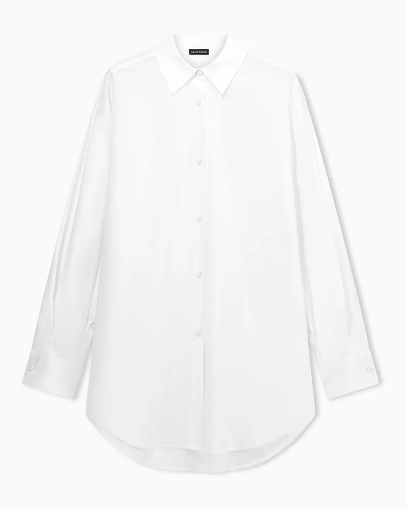Emporio Armani Hemd aus Baumwollpopeline mit Spitzkragen und Knopfleiste Weiß