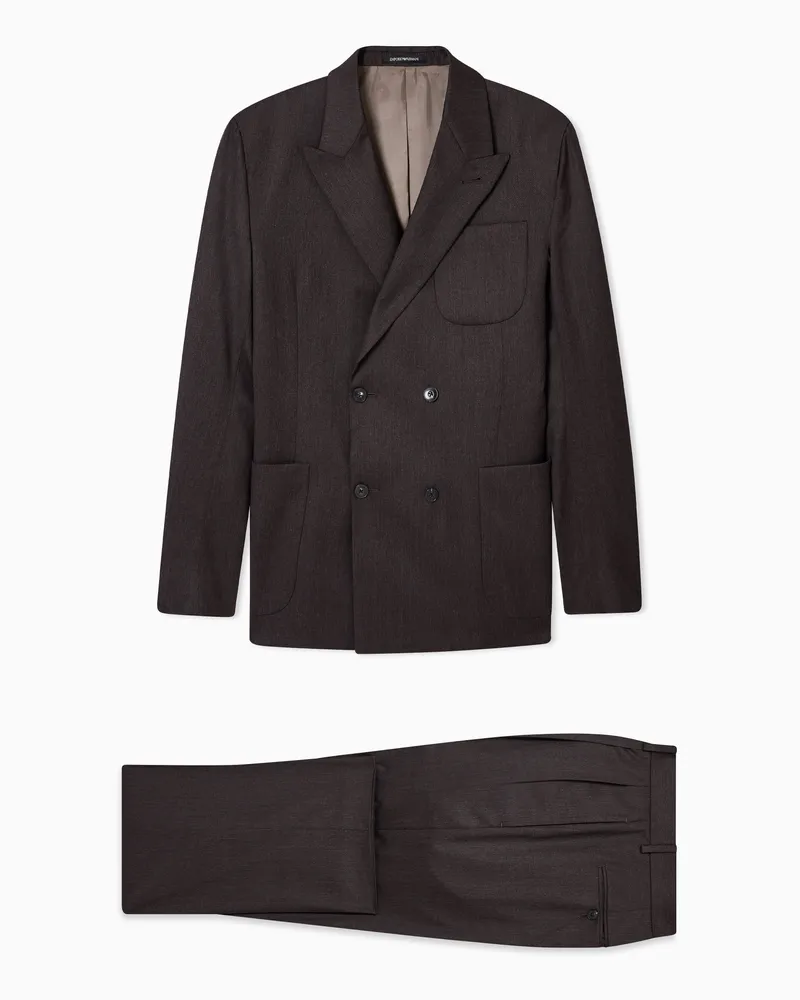 Emporio Armani Doppelreihiger Twill-Caban aus Schurwoll-Stoff Braun