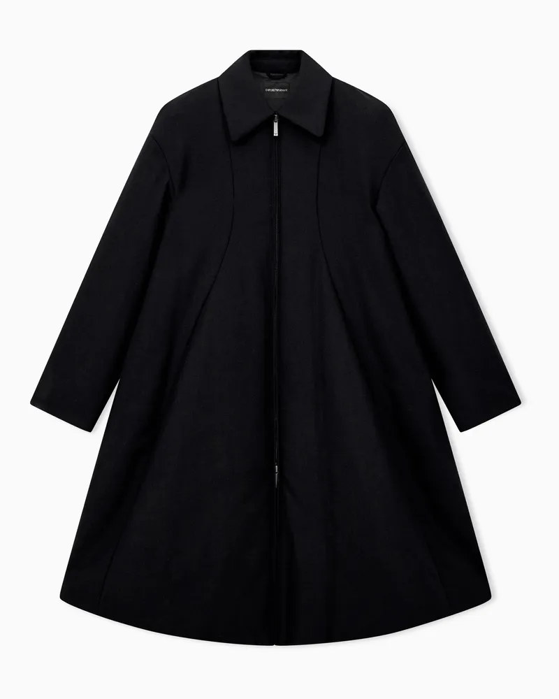 Emporio Armani Mantel in A-Linie aus Woll-Twill mit Reißverschluss Marineblau