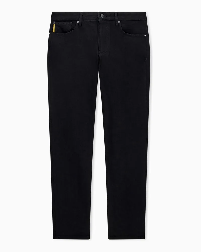 Emporio Armani Schmal geschnittene 5-Pocket-Jeans aus Denim mit Lederpatch Schwarz