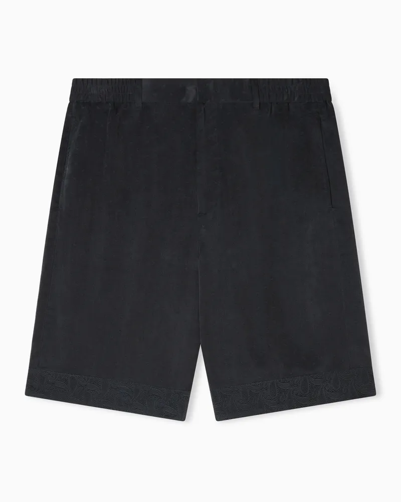 Emporio Armani Bermuda shorts in cupro blend jacquard with paisley pattern Blau