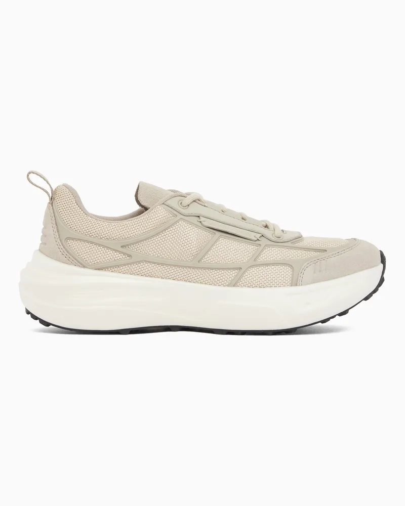 Emporio Armani Sneaker aus Mesh und Wildleder mit dicker Sohle Weiß
