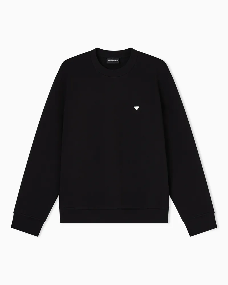 Emporio Armani Sweatshirt aus doppellagigem Jersey mit gesticktem Mikro-Adler Schwarz
