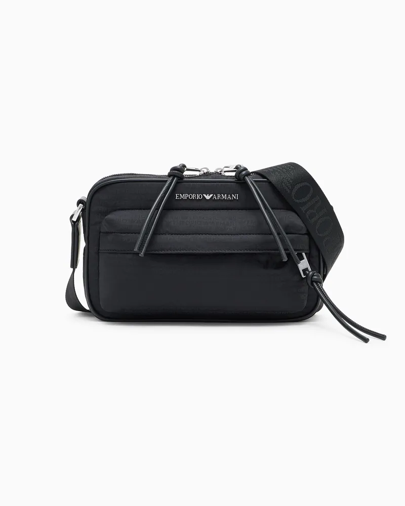 Emporio Armani Kameratasche aus Nylon mit Monogramm-Schriftzug Schwarz