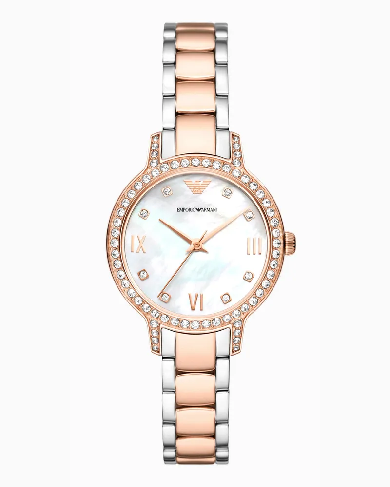 Emporio Armani Dreizeigeruhr mit zweifarbigem Edelstahlarmband Mehrfarbig