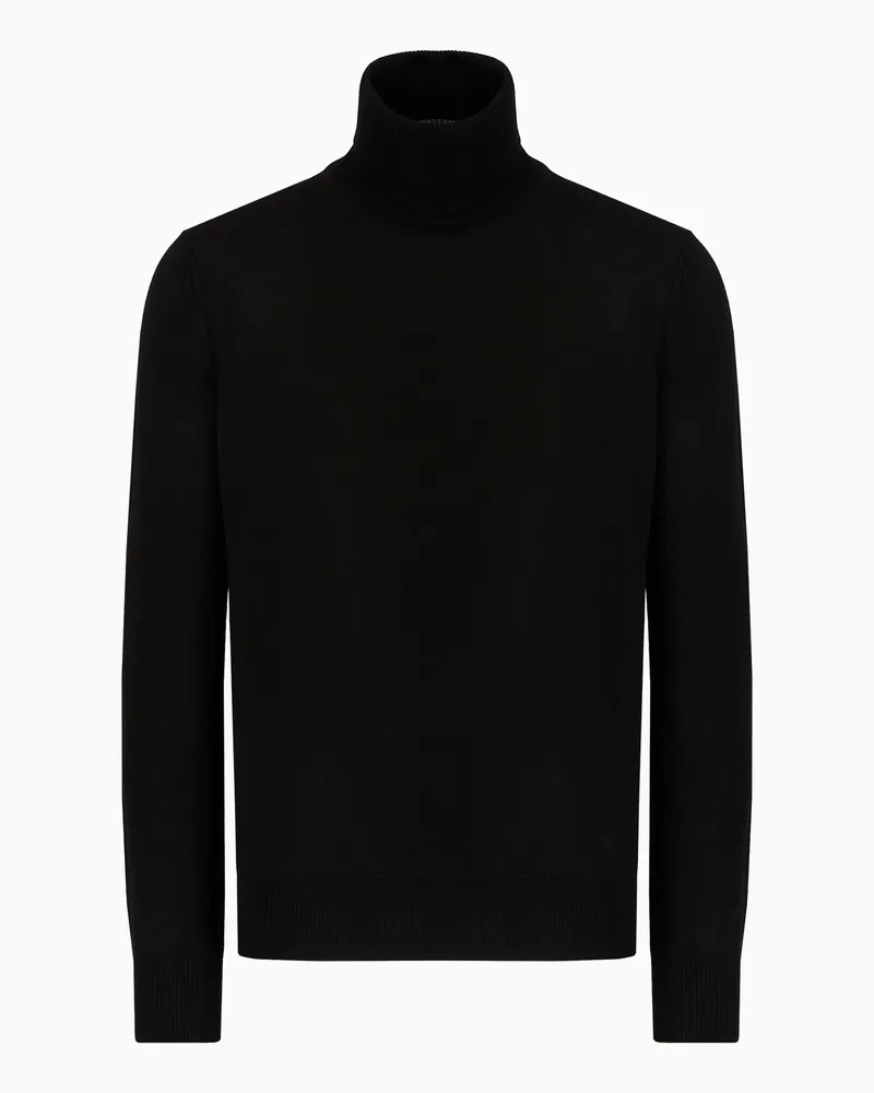 Emporio Armani Rollkragenpullover aus reiner Schurwolle Schwarz