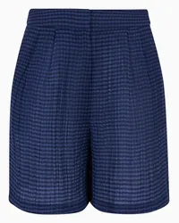 Emporio Armani Bermudashorts mit Abnähern aus Seersucker mit Muster In Vichy-optik Blau