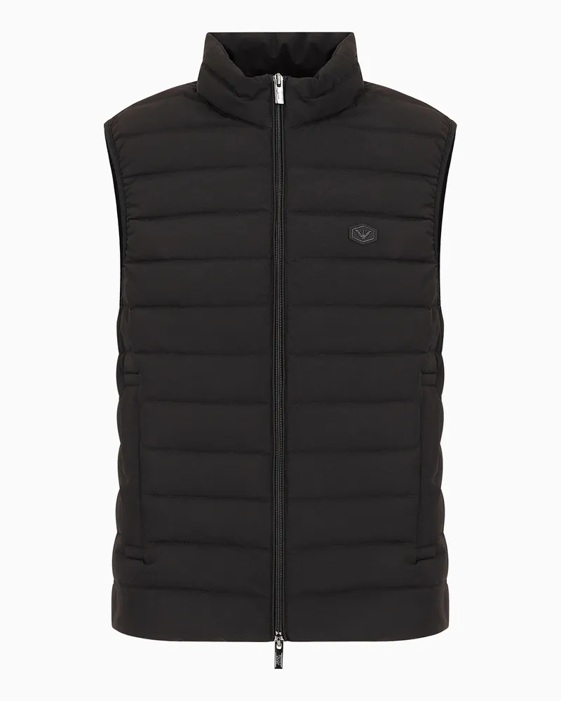 Emporio Armani Ärmellose Daunenjacke mit durchgehendem Reißverschluss aus gestepptem Nylon mit Adler-Logo-Aufnäher Schwarz