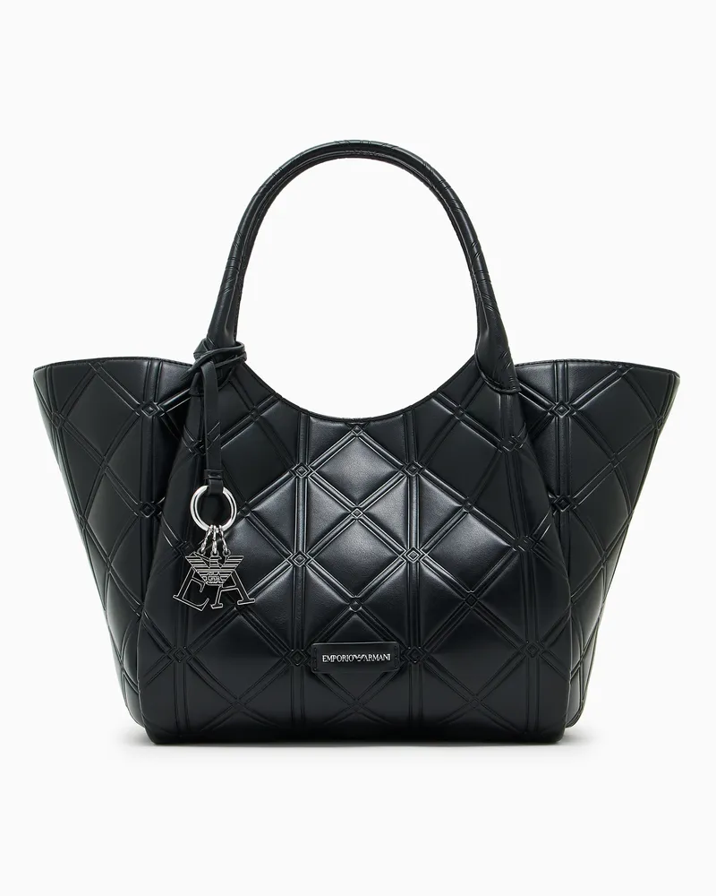 Emporio Armani Shopper in Nappaleder-Optik mit Relief-Muster Schwarz