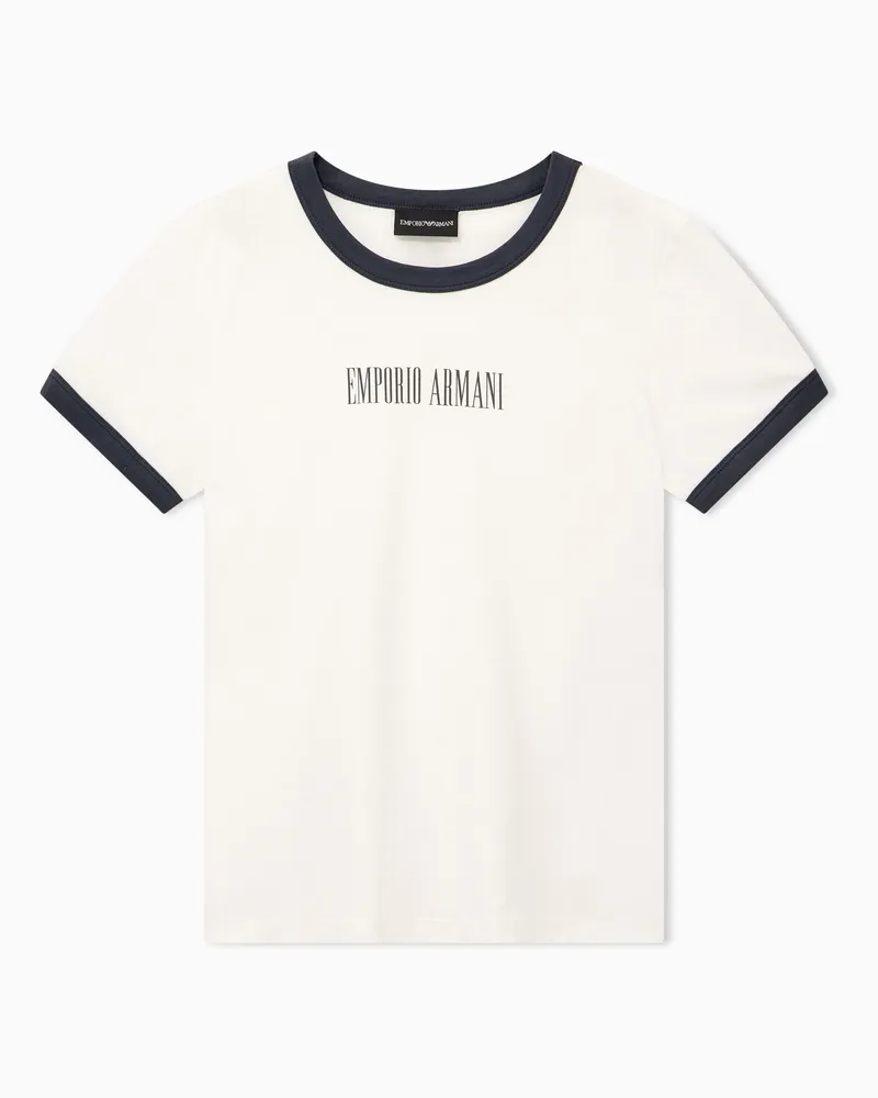 Emporio Armani Slim Fit T-Shirt aus Baumwolljersey mit Kontrastbündchen Weiß
