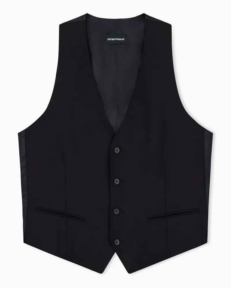 Emporio Armani Einreihige Weste aus Stretch-Wollfresko mit Tropenmuster Marineblau