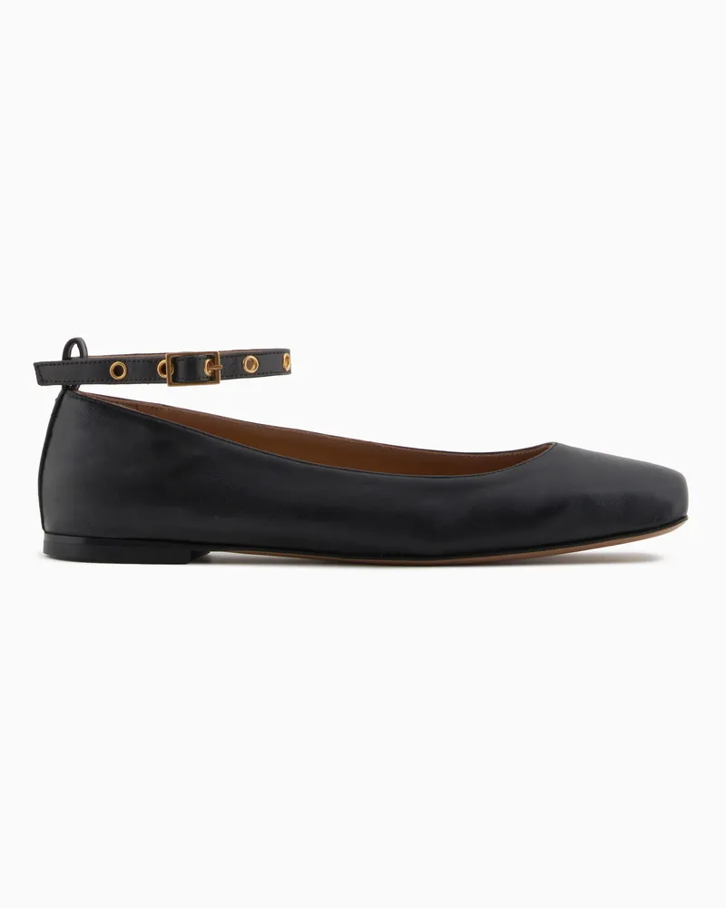 Emporio Armani Ballerinas aus Nappa mit eckiger Zehenpartie und Riemen Schwarz