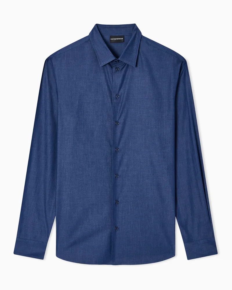 Emporio Armani Hemd aus Stoff mit Denim-Optik Marineblau
