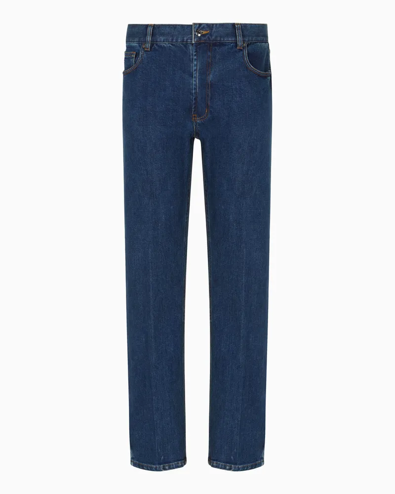 Emporio Armani J76 Straight Fit Jeans aus Stretch-Denim mit Logotasche Blau