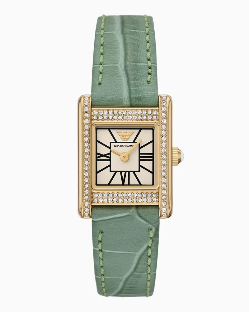 Emporio Armani Zweizeigeruhr aus grünem Leder Mehrfarbig