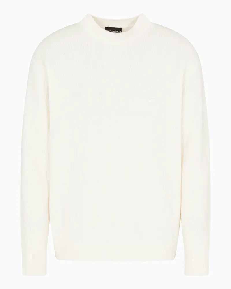 Emporio Armani Pullover aus Schurwolle mit Patentmuster Weiß