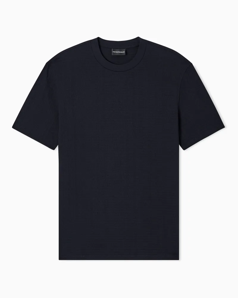 Emporio Armani T-Shirt aus Jacquard-Jersey mit Allover-Logo-Schriftzug Blau