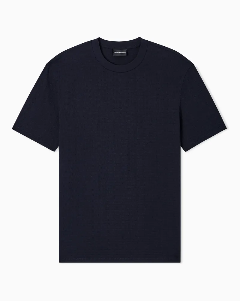 Emporio Armani T-shirt in jacquard jersey with all-over lettering Blau