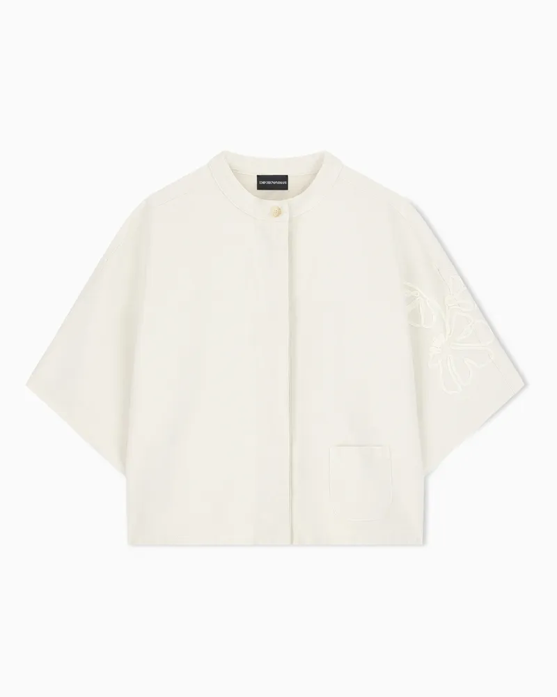Emporio Armani Hemdjacke aus Leinen-Canvas-Mischung mit Stickerei Beige